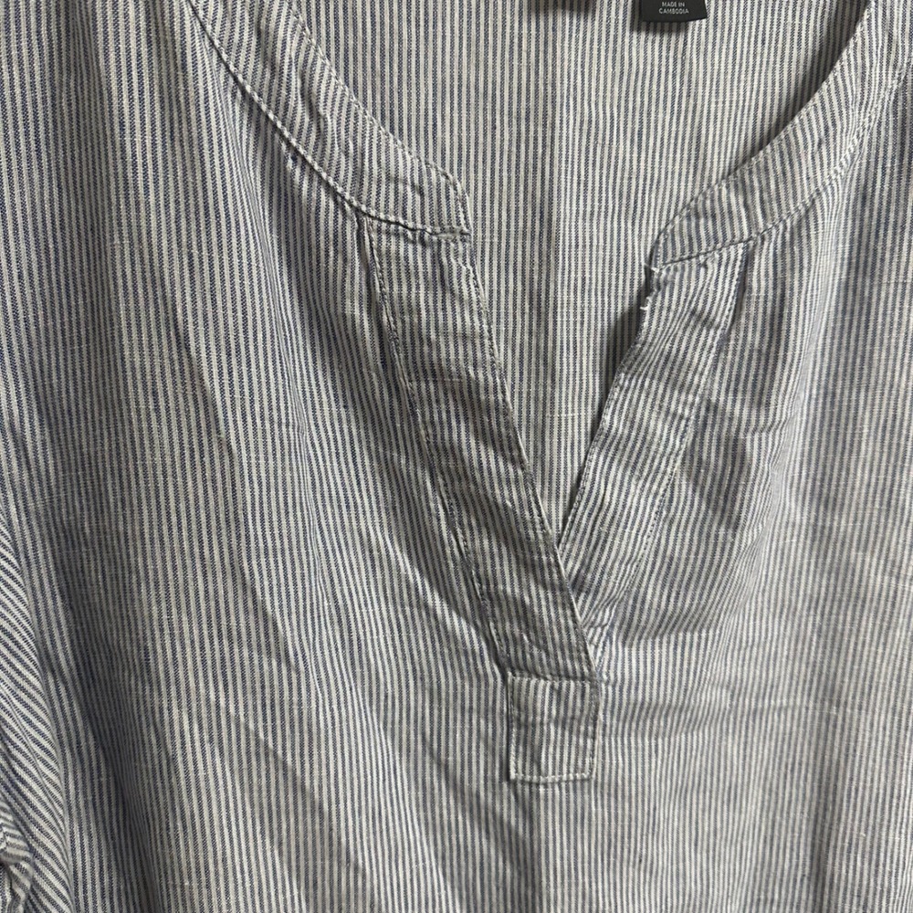 Tahari Linen Shift Dress Women 2X Blue White Striped V-Neck Short Sleeve Coastal - Picture 5 of 11